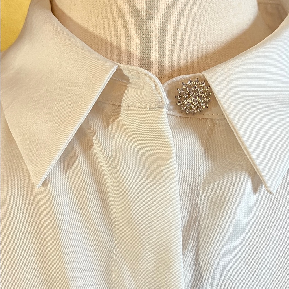 Express Cream Satin Look & Feel Button-Down Shirt w/Rhinestone buttons XL TL - Picture 8 of 13